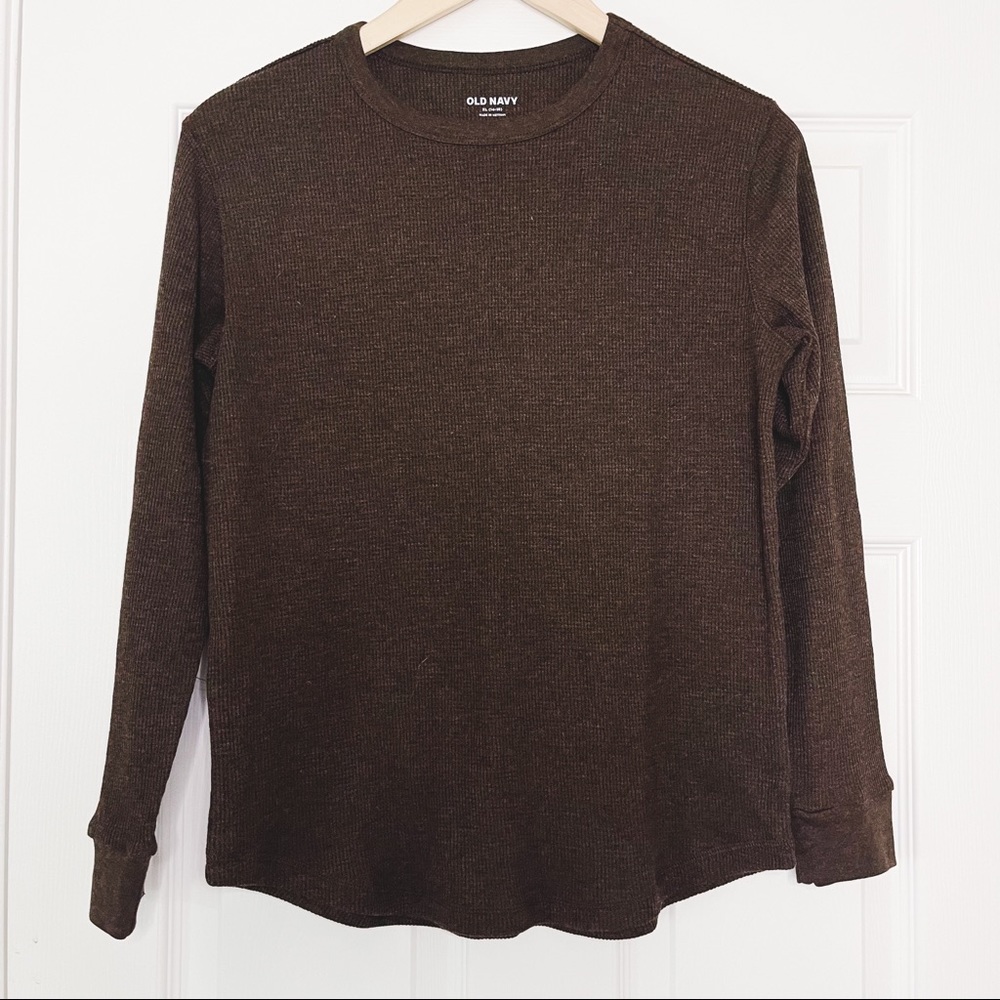 Old Navy Brown Long Sleeve Waffle Knit Top